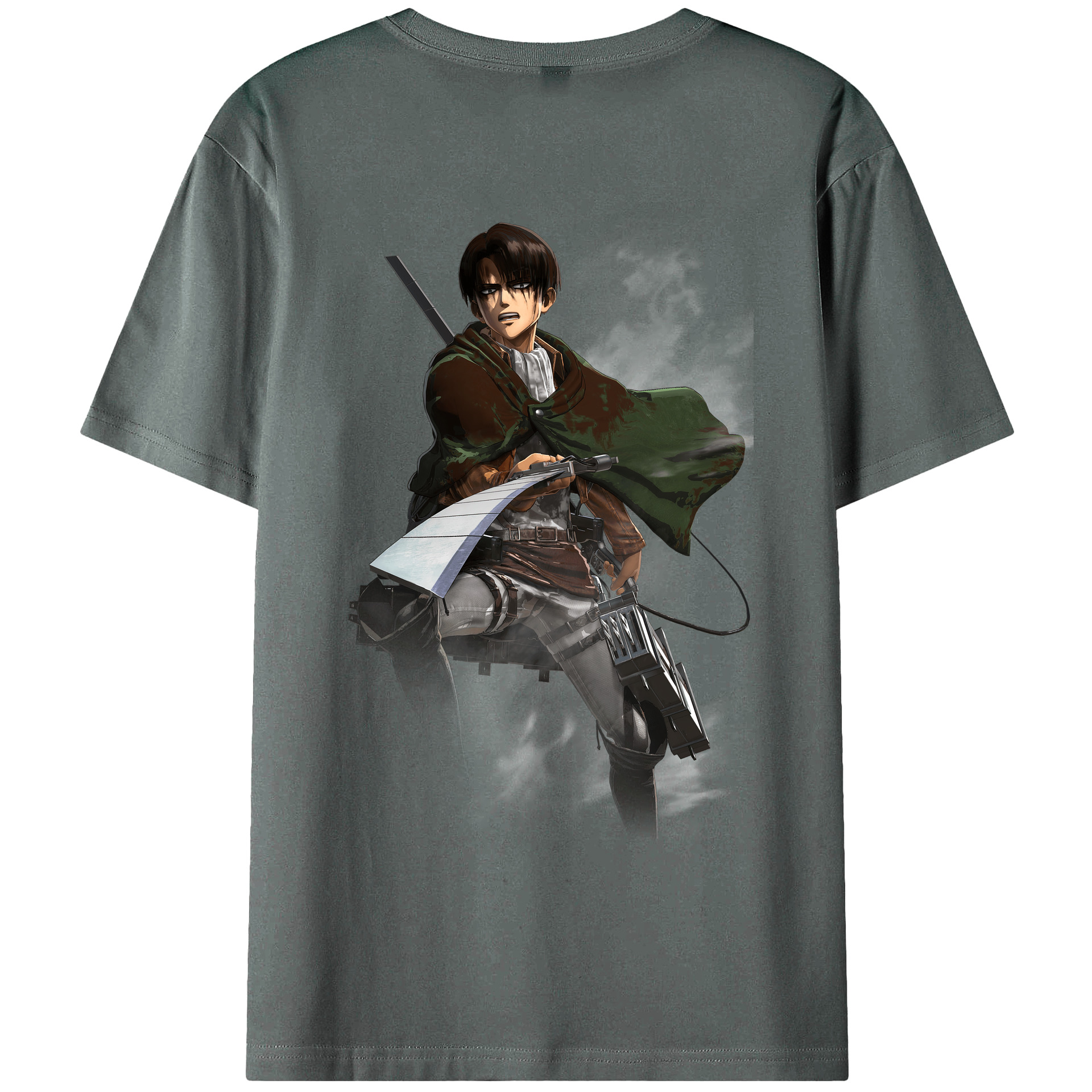 （画像用） 進撃の巨人 リヴァイ·アッカーマン Attack on Titan Levi Ackerman 綿100％ メンズ半袖Tシャツ（バックプリント） 通気性